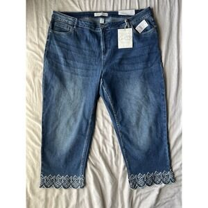 EST 1946 Denim Curvy Capri Jean 20W NWT Embroidered Scallop Hem Plus Cottagecore